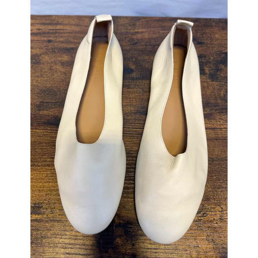 Everlane The Day Glove Leather Ballet Flats Canvas Ivory Size 10 Made in Italy - Picture 2 of 11